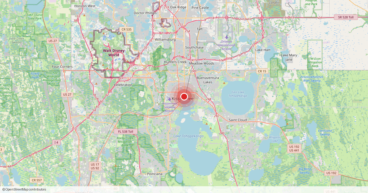 Map of Kissimmee, Osceola County, Florida.