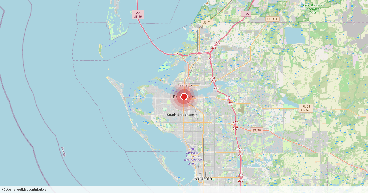 Map of Bradenton, Manatee County, Florida.