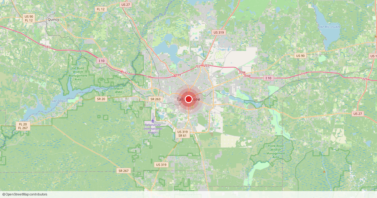 Map of Tallahassee, Leon County, Florida.