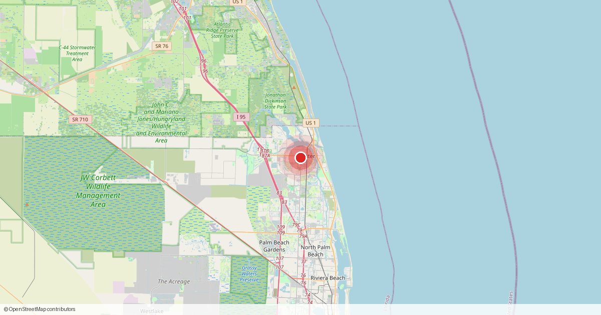 Map of Jupiter, Palm Beach County, Florida.