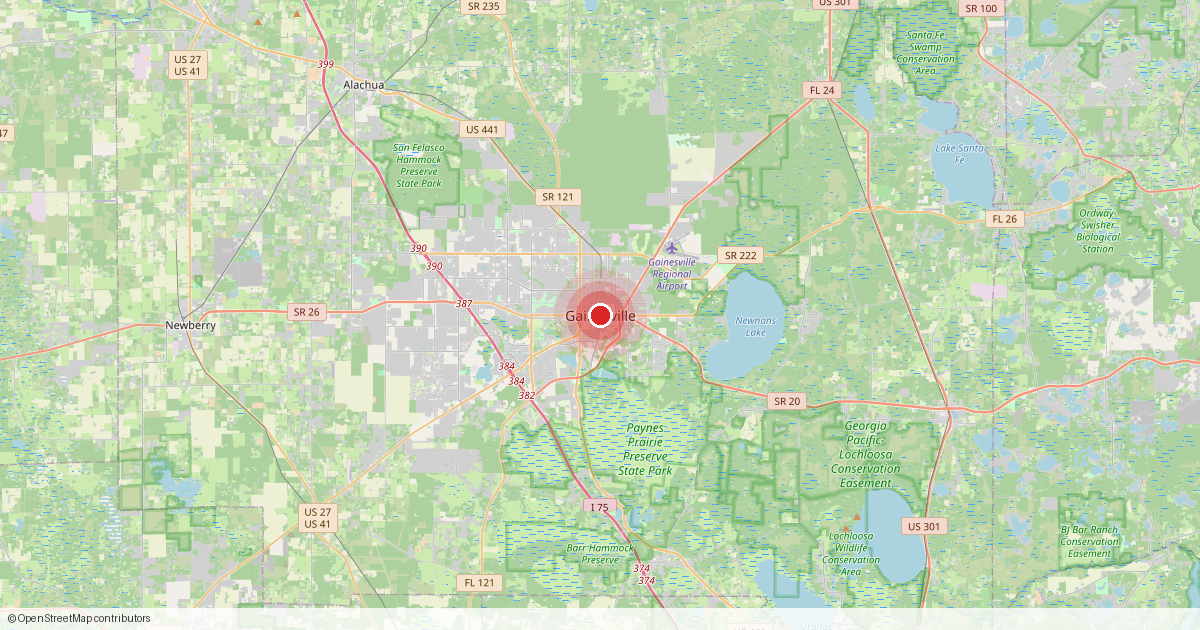 Map of Gainesville, Alachua County, Florida.