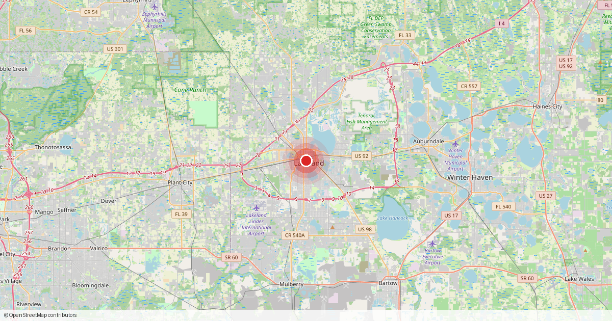 Map of Lakeland, Polk County, Florida.