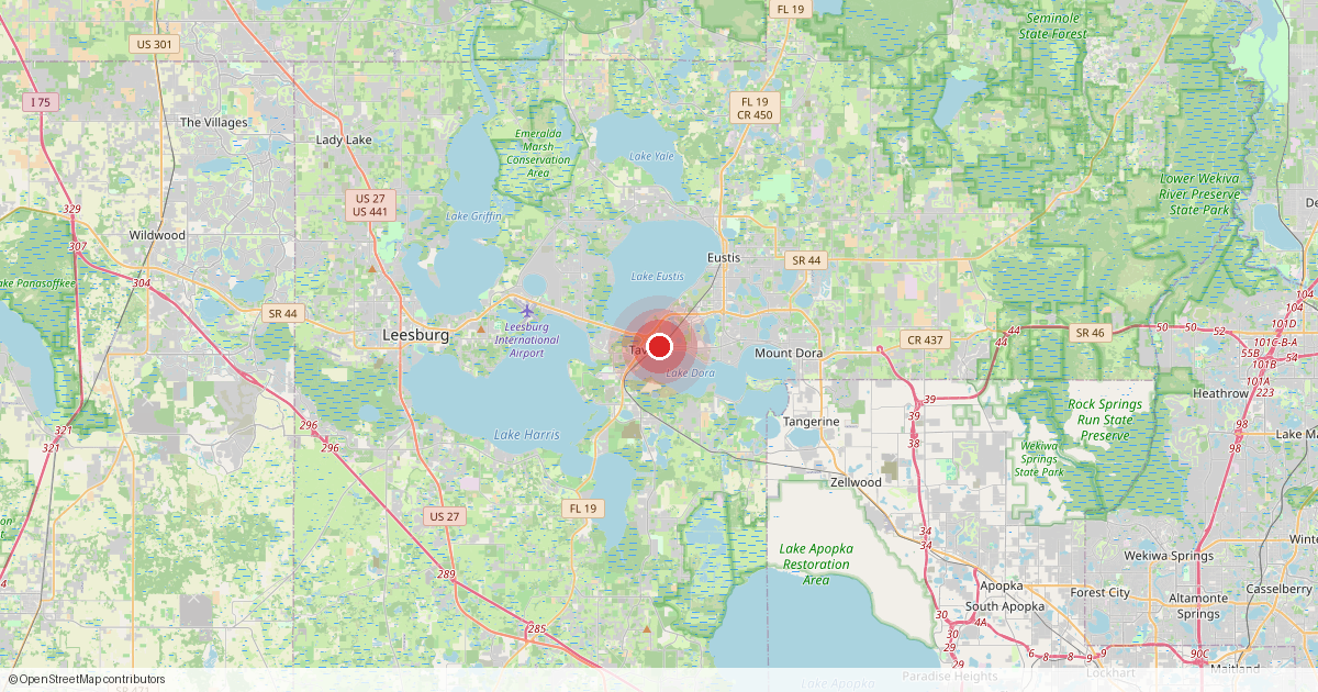 Map of Tavares, Lake County, Florida.