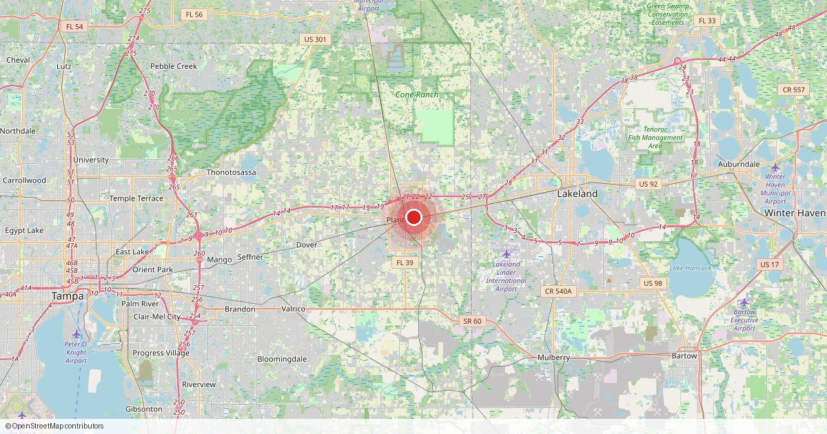 Map of Plant City, Hillsborough County, Florida.