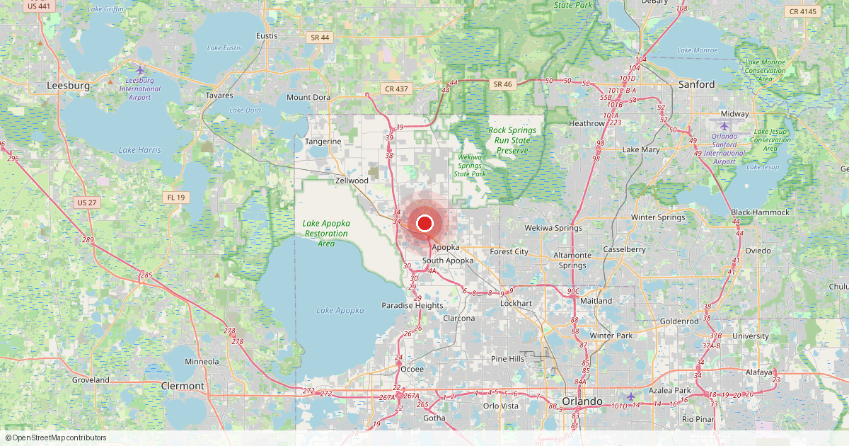 Map of Apopka, Orange County, Florida.