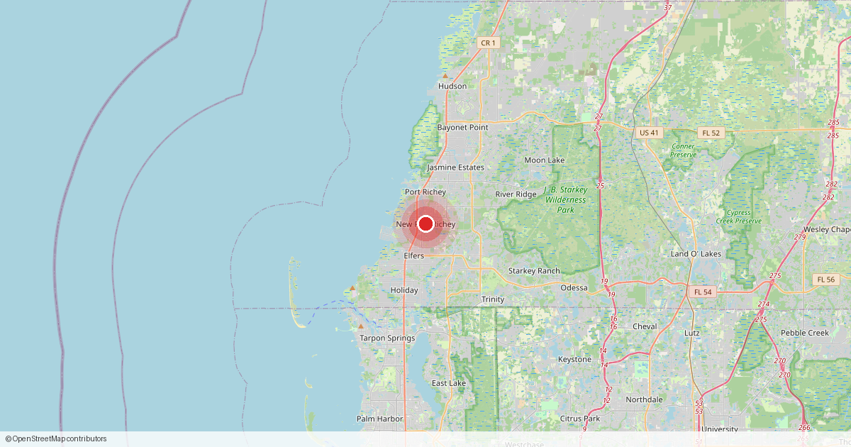Map of New Port Richey, Pasco County, Florida.