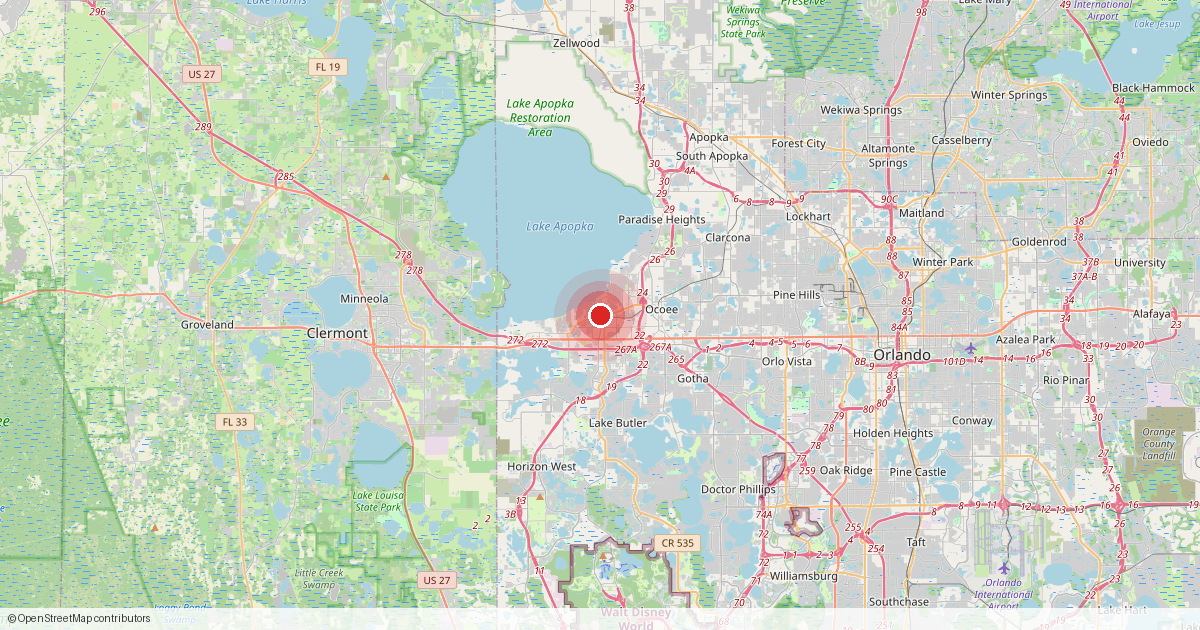 Map of Winter Garden, Orange County, Florida.