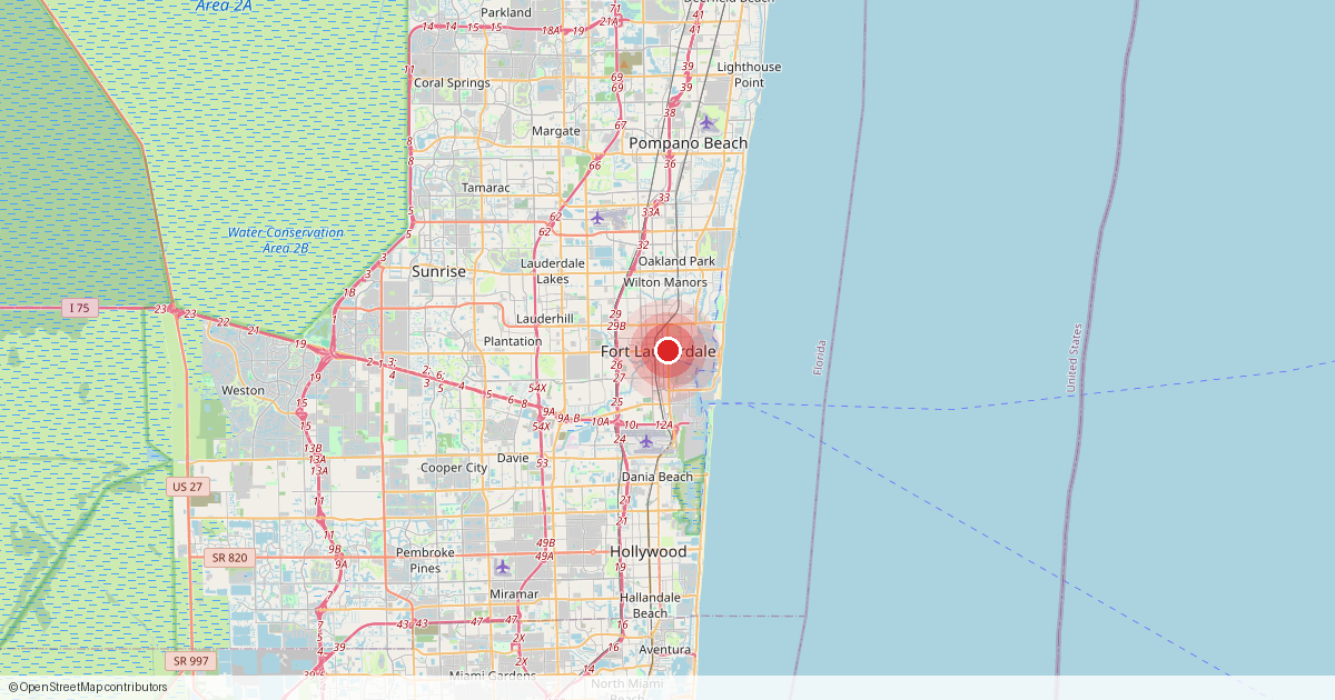 Map of Fort Lauderdale, Broward County, Florida.