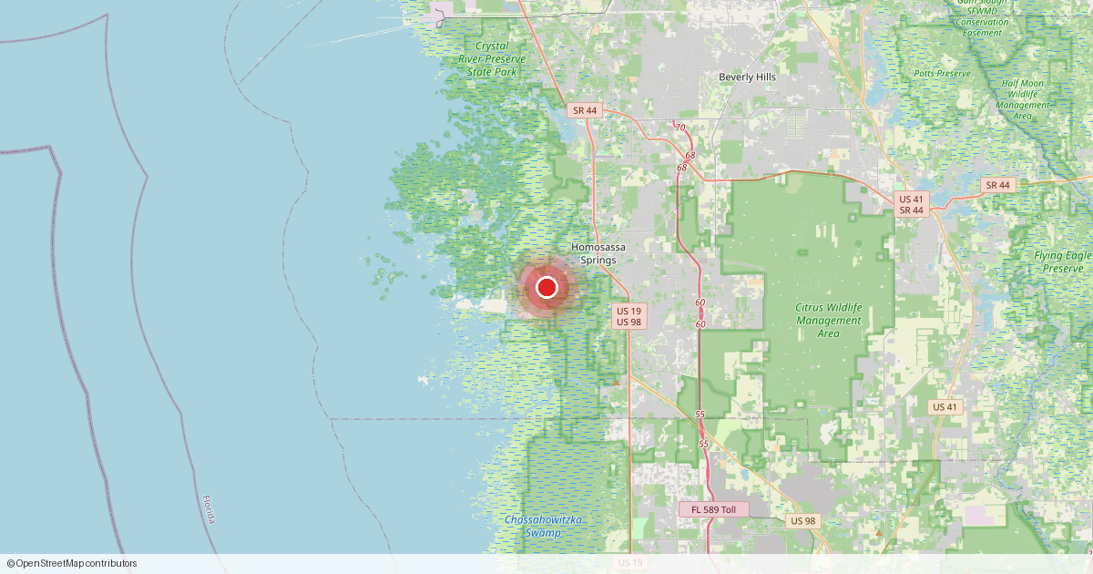 Map of Homosassa, Citrus County, Florida.