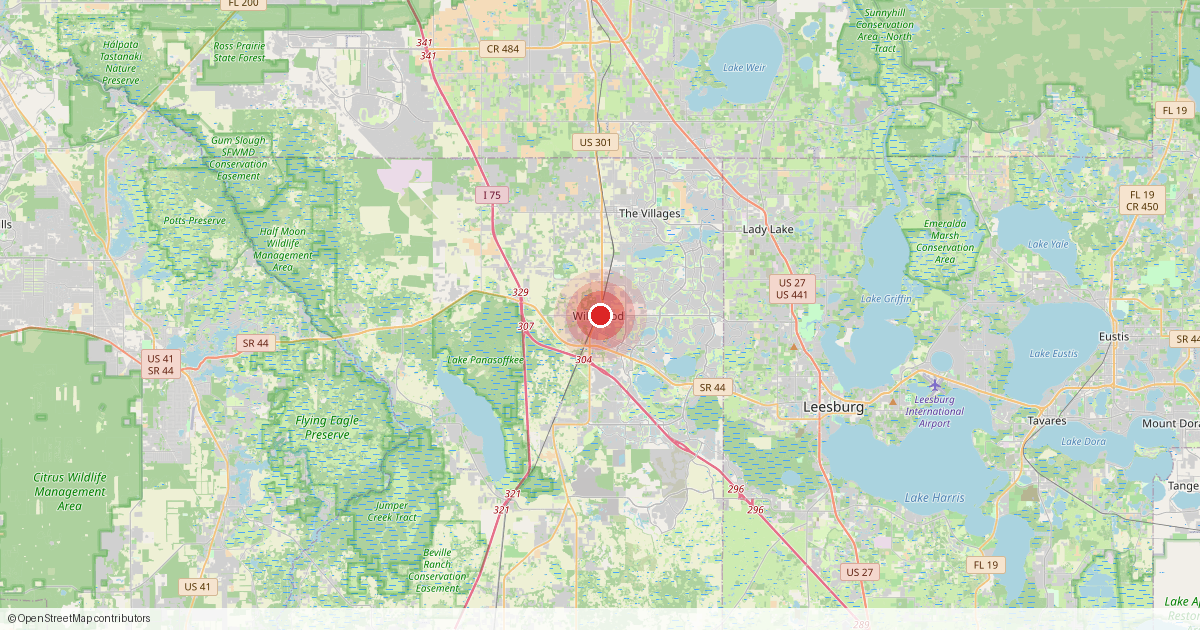 Map of Wildwood, Sumter County, Florida.
