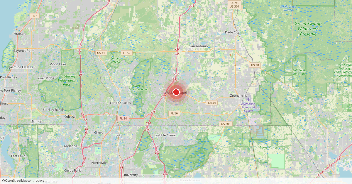 Map of Wesley Chapel, Pasco County, Florida.