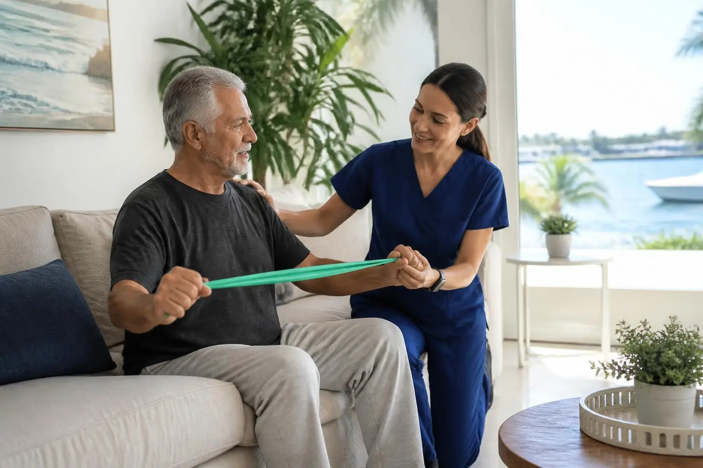Mobile physical therapist treating a patient in their home in Florida.