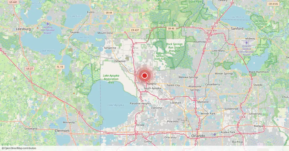 Map of Apopka, Orange County, Florida — in-home physical therapy service area.