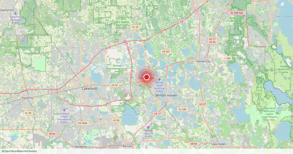 Map of Auburndale, Polk County, Florida — in-home physical therapy service area.