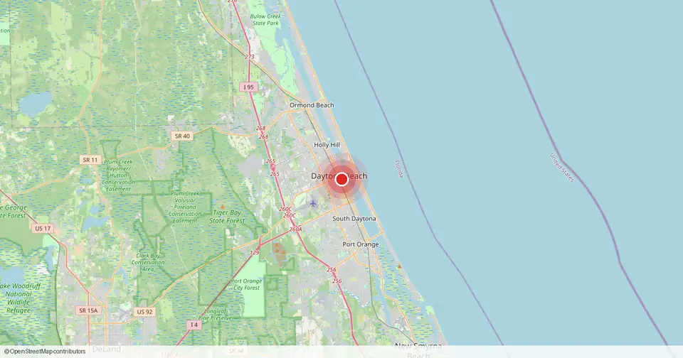 Map of Daytona Beach, Volusia County, Florida — in-home physical therapy service area.