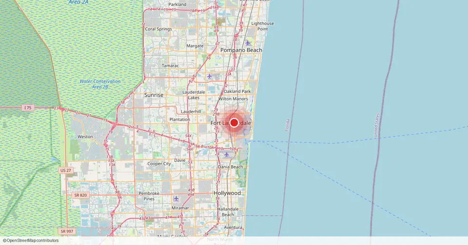Map of Fort Lauderdale, Broward County, Florida — in-home physical therapy service area.