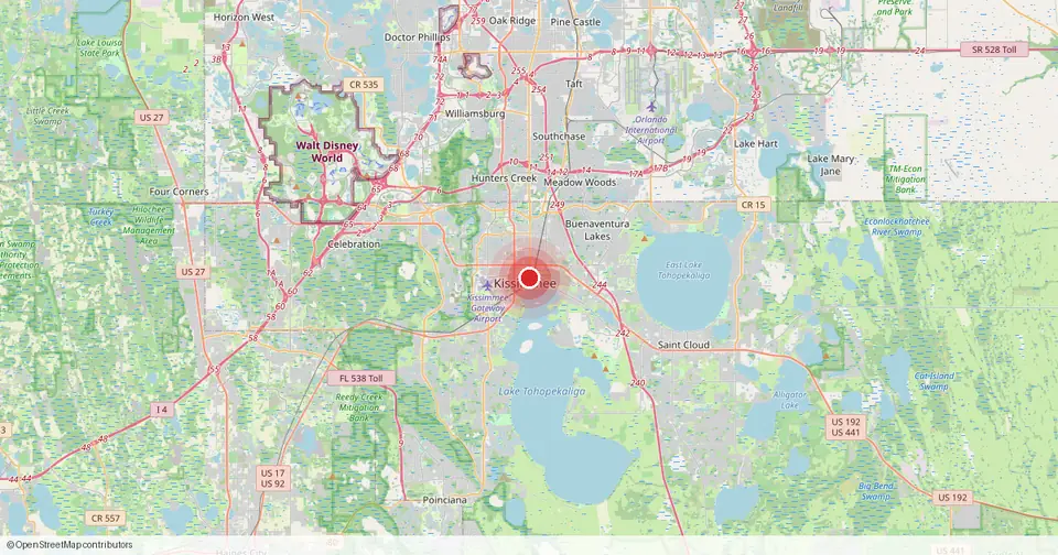 Map of Kissimmee, Osceola County, Florida — in-home physical therapy service area.