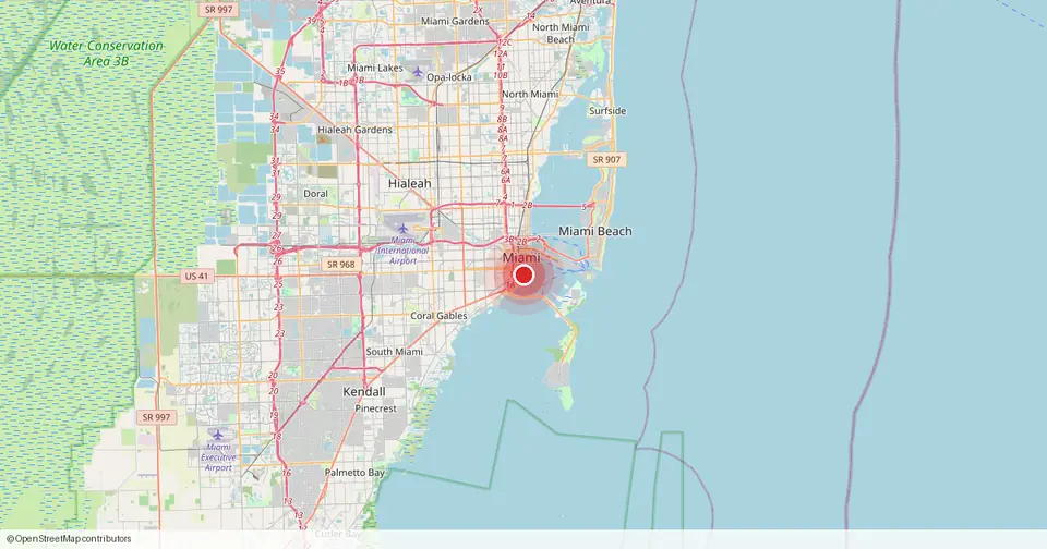 Map of Miami, Miami-Dade County, Florida — in-home physical therapy service area.