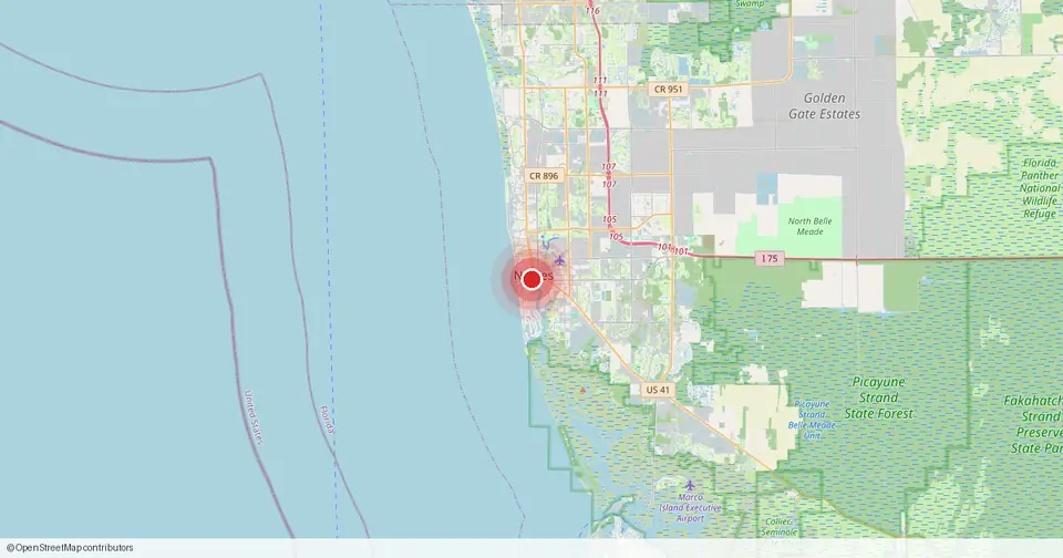 Map of Naples, Collier County, Florida — in-home physical therapy service area.