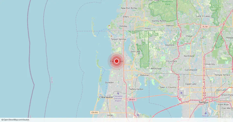Map of Palm Harbor, Pinellas County, Florida — in-home physical therapy service area.