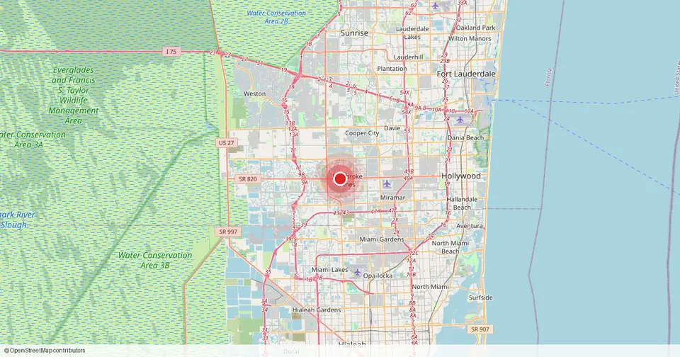 Map of Pembroke Pines, Broward County, Florida — in-home physical therapy service area.