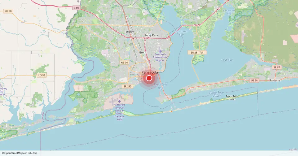 Map of Pensacola, Escambia County, Florida — in-home physical therapy service area.