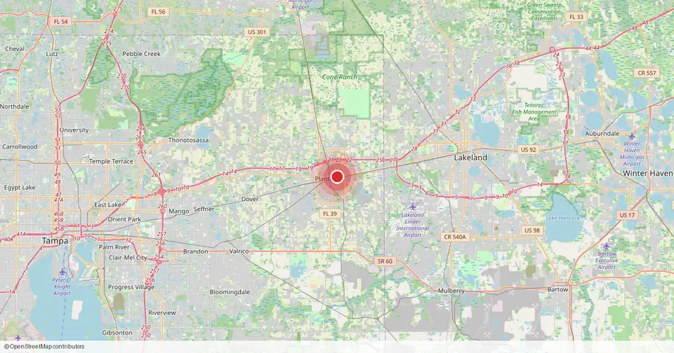 Map of Plant City, Hillsborough County, Florida — in-home physical therapy service area.
