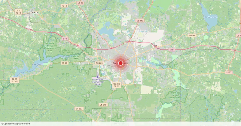 Map of Tallahassee, Leon County, Florida — in-home physical therapy service area.