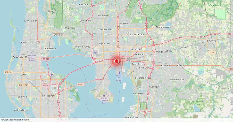 Map of Tampa, Hillsborough County, Florida — in-home physical therapy service area.