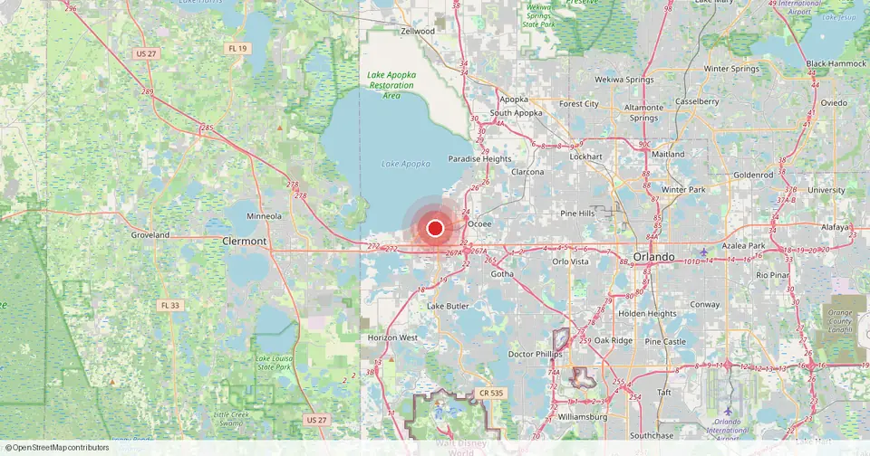 Map of Winter Garden, Orange County, Florida — in-home physical therapy service area.